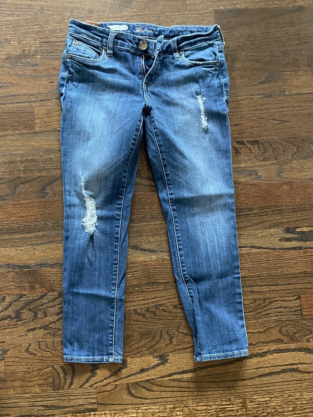 Kut from the Kloth Medium Blue Distressed Cropped Jeans